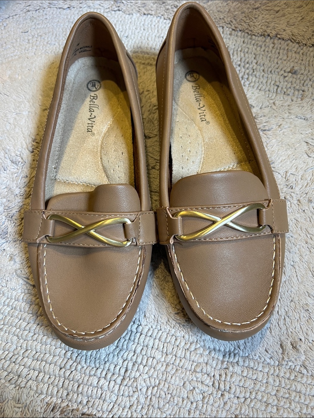 Bella Vita Women's Tan Slip-On Loafers with Gold Accent